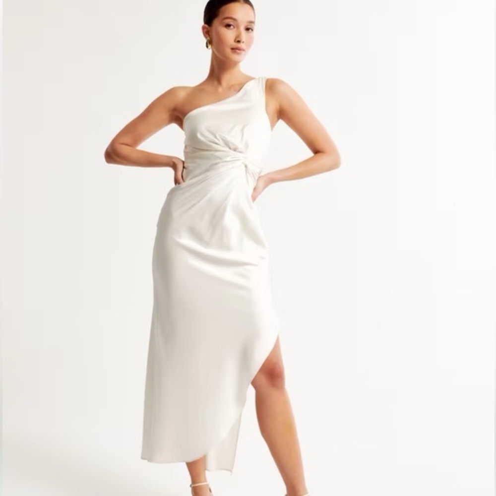 Abercrombie & Fitch One-Shoulder Satin Knotted Midi Dress - Size SP